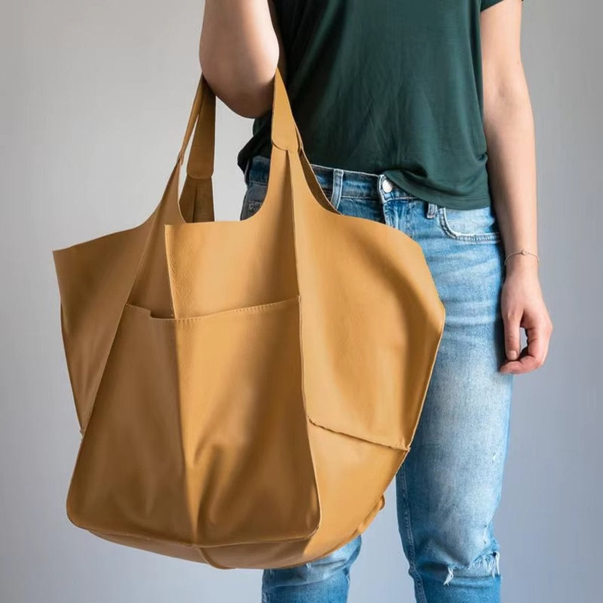 Berta | Tote Bag de Cuero Grande Mujer Bolsillos Exteriores