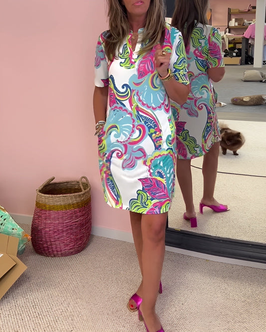 Candela | Vestido Corto Estampado Paisley Mujer Manga Corta