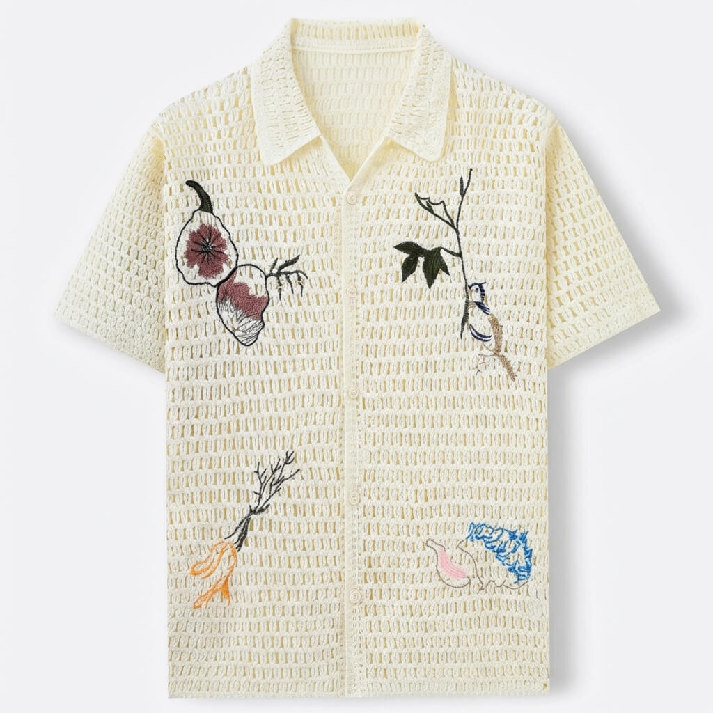 CAPRI | CAMISA HOMBRE DE CROCHET CALADA CON BORDADOS