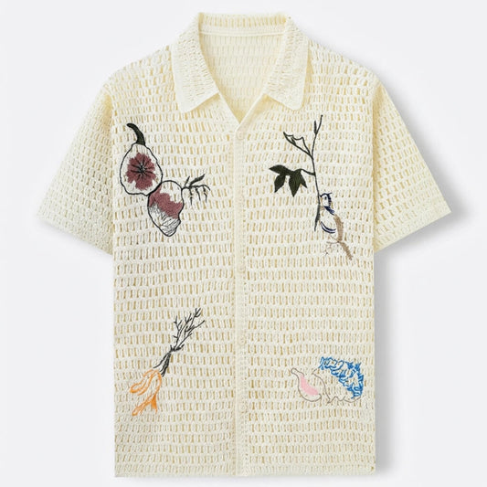 CAPRI | CAMISA HOMBRE DE CROCHET CALADA CON BORDADOS