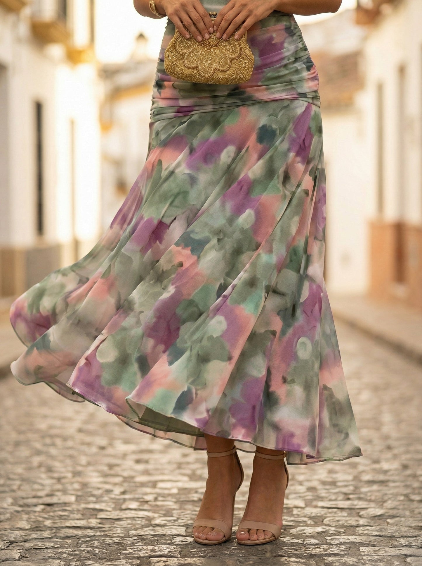 Carmela | Vestido Largo de Gala Hombros Descubiertos Mujer Plisado