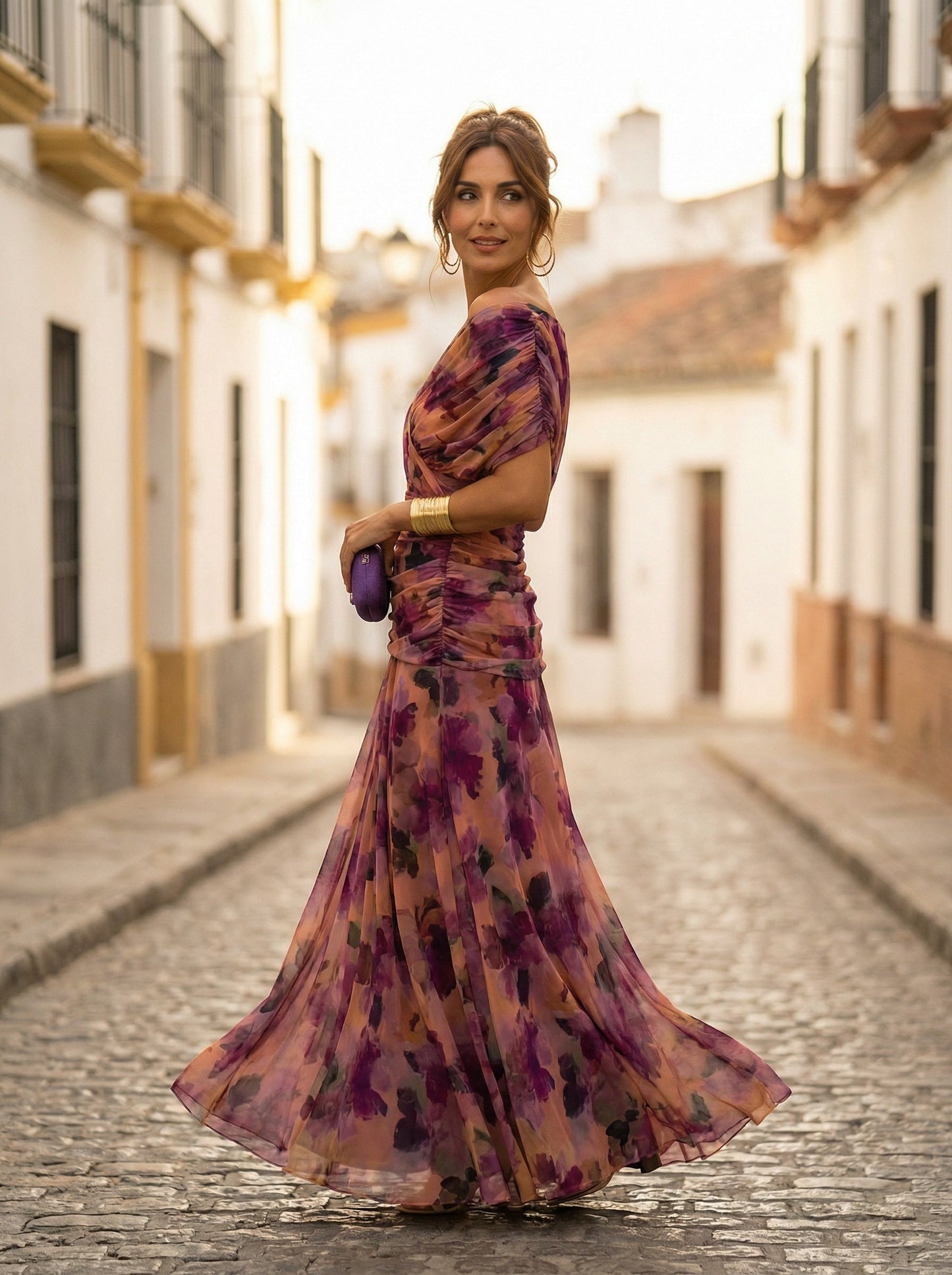 Carmela | Vestido Largo de Gala Hombros Descubiertos Mujer Plisado