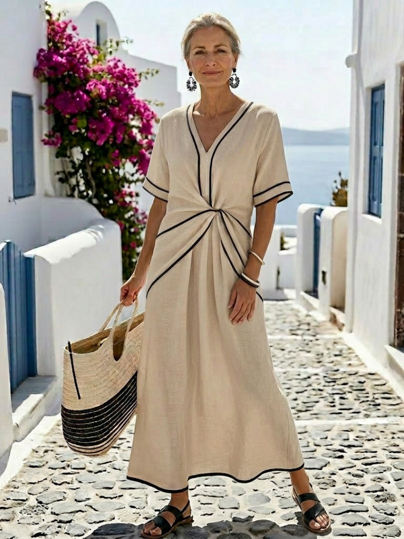 Carmen | Vestido Midi de Verano con Escote V Mujer Cintura Fruncida