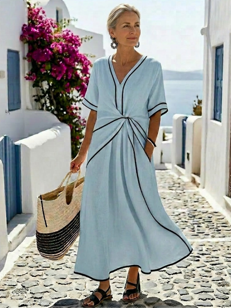 Carmen | Vestido Midi de Verano con Escote V Mujer Cintura Fruncida
