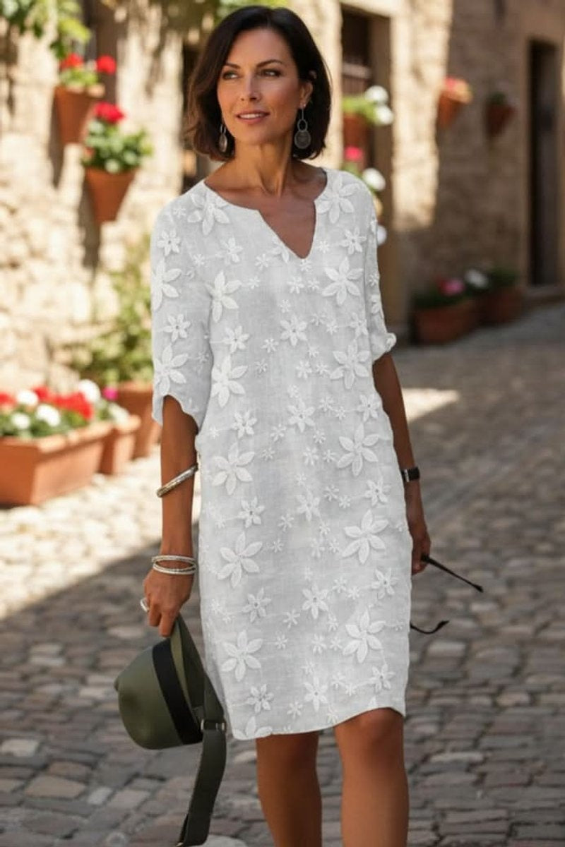 Catalina | Vestido de Invitada Otoño con Encaje Floral Mujer Escote V Manga Larga