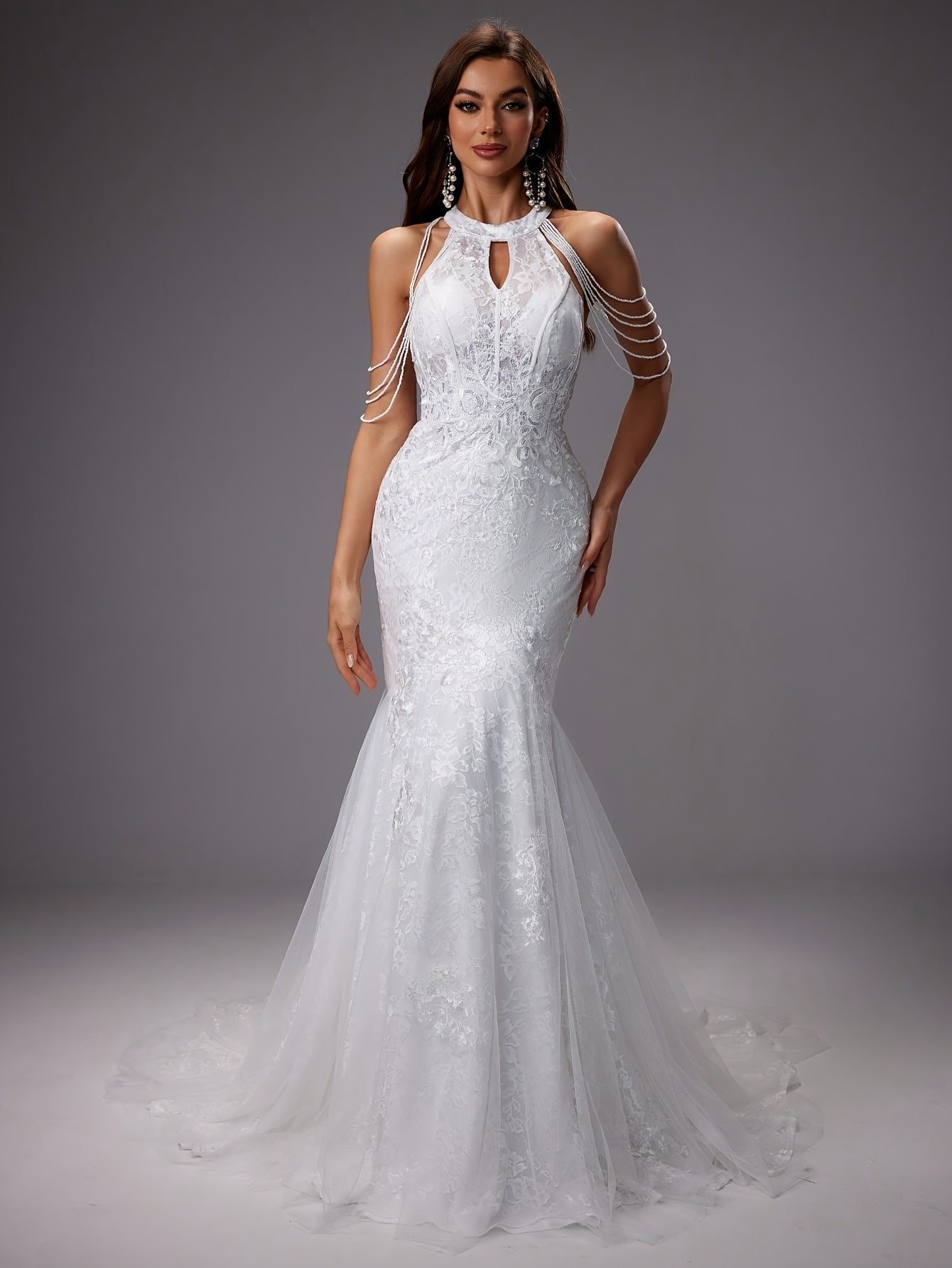 Catalina | Vestido de Novia Sirena Mujer Encaje Cuello Halter