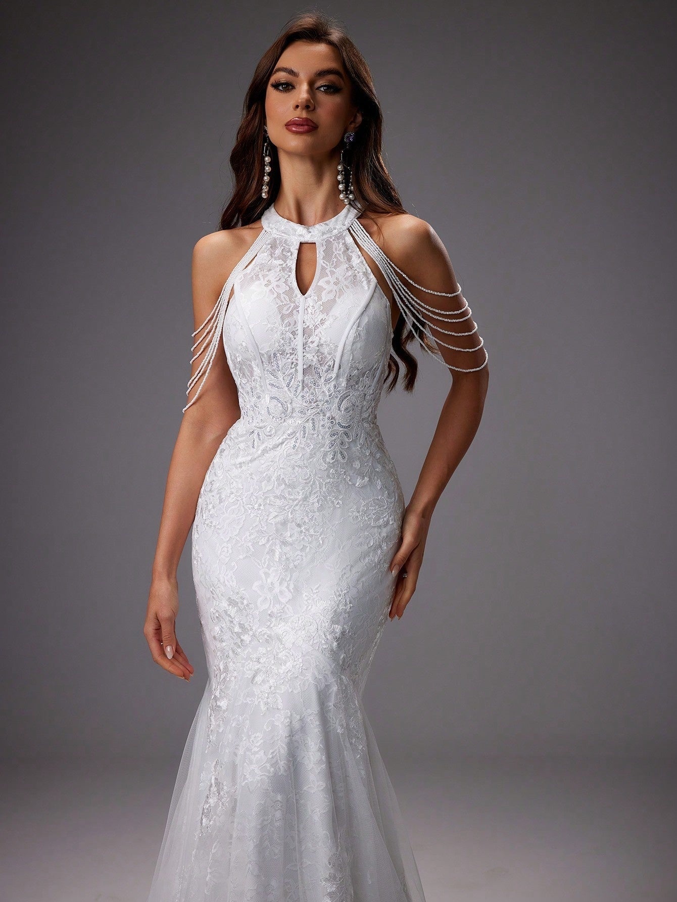 Catalina | Vestido de Novia Sirena Mujer Encaje Cuello Halter