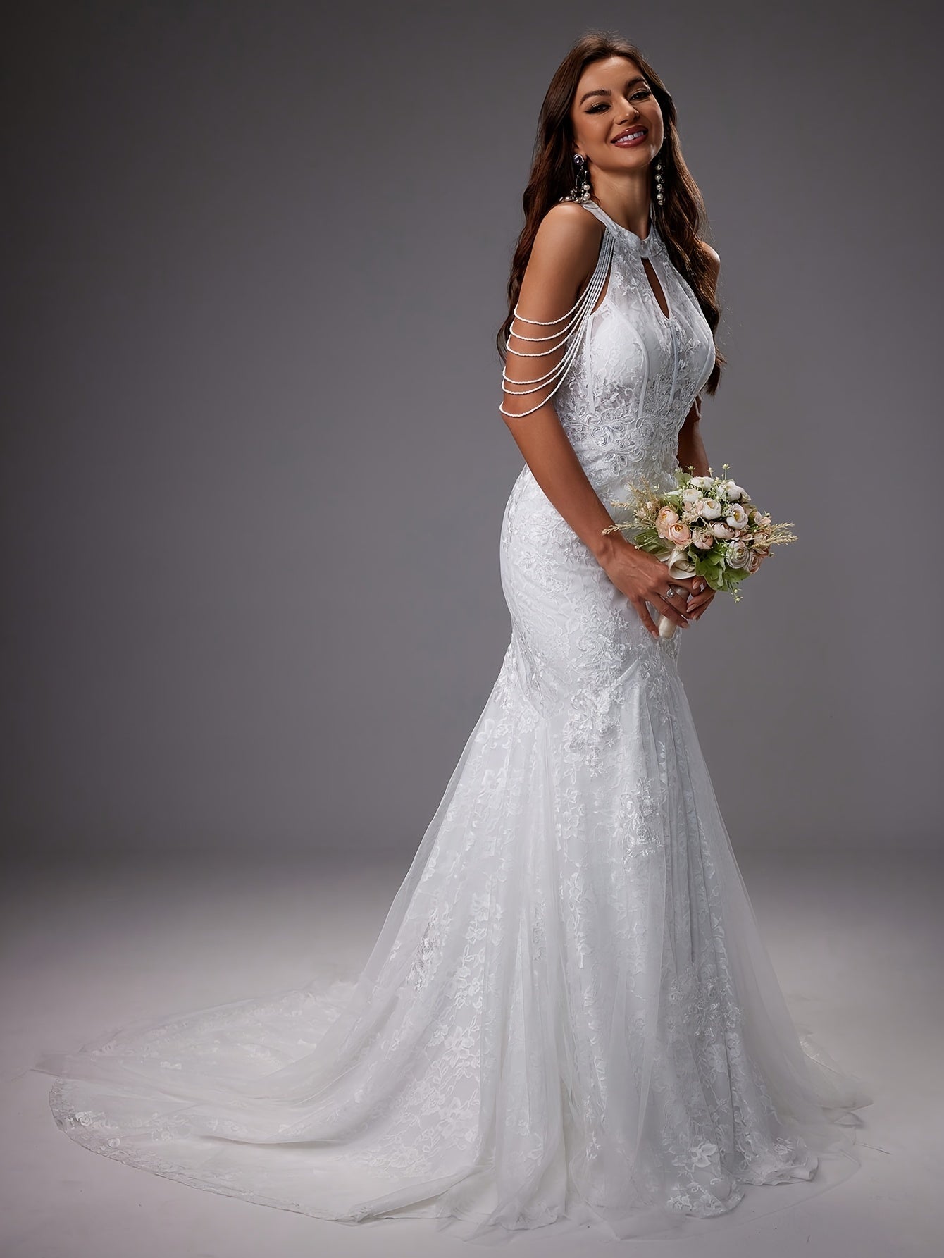 Catalina | Vestido de Novia Sirena Mujer Encaje Cuello Halter