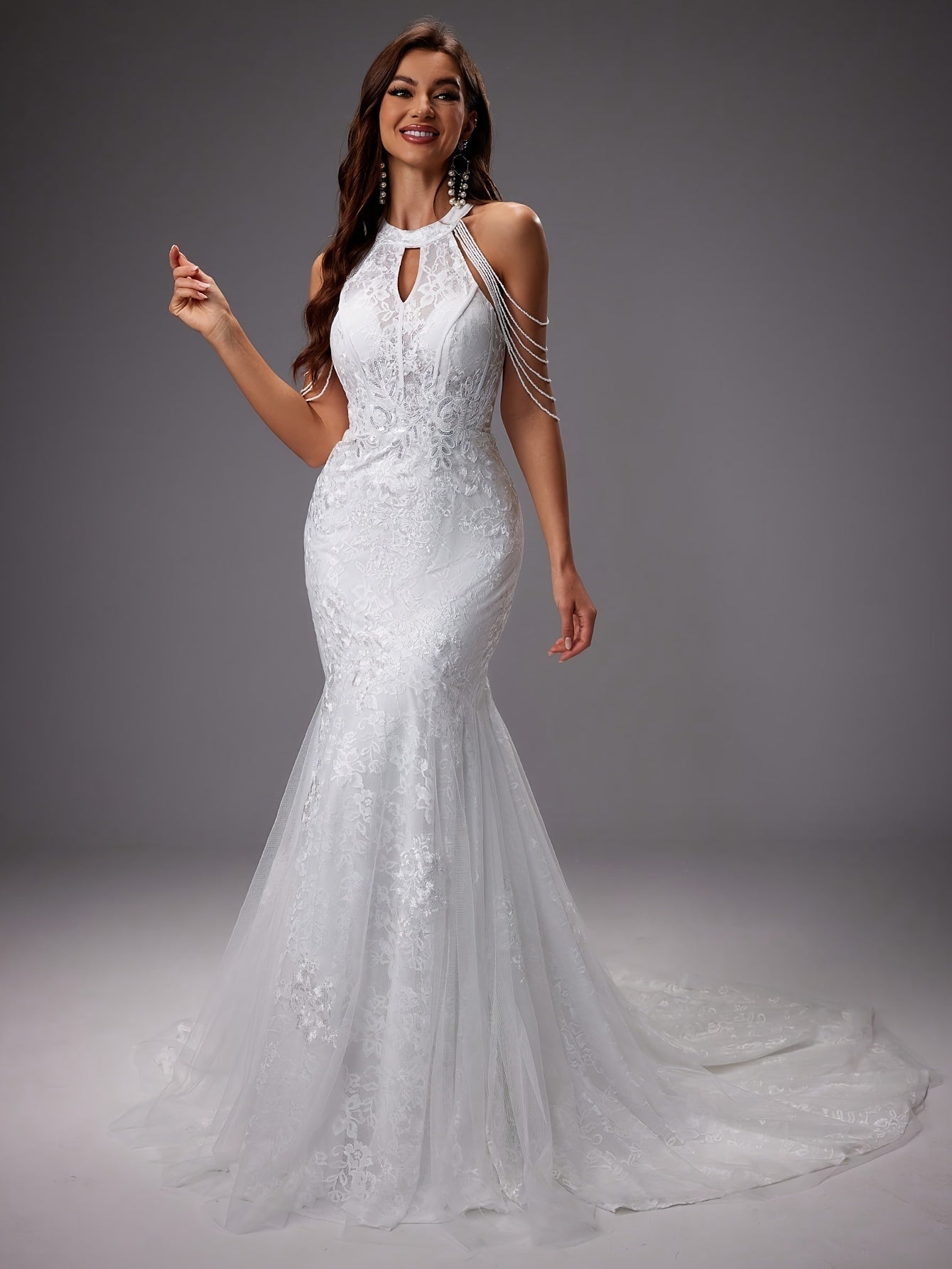 Catalina | Vestido de Novia Sirena Mujer Encaje Cuello Halter