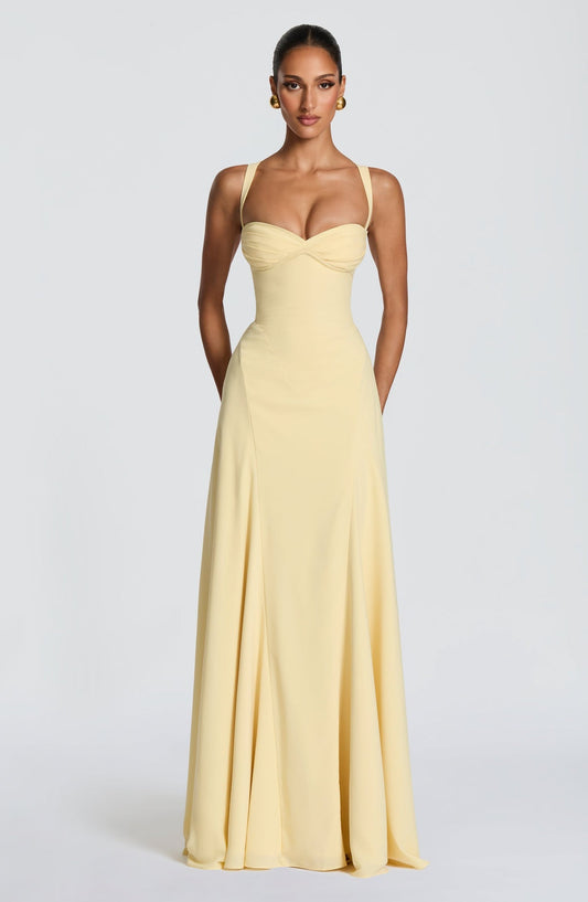 Catalina | Vestido Largo de Invitada de Boda Escote Corazón Mujer Falda Fluida