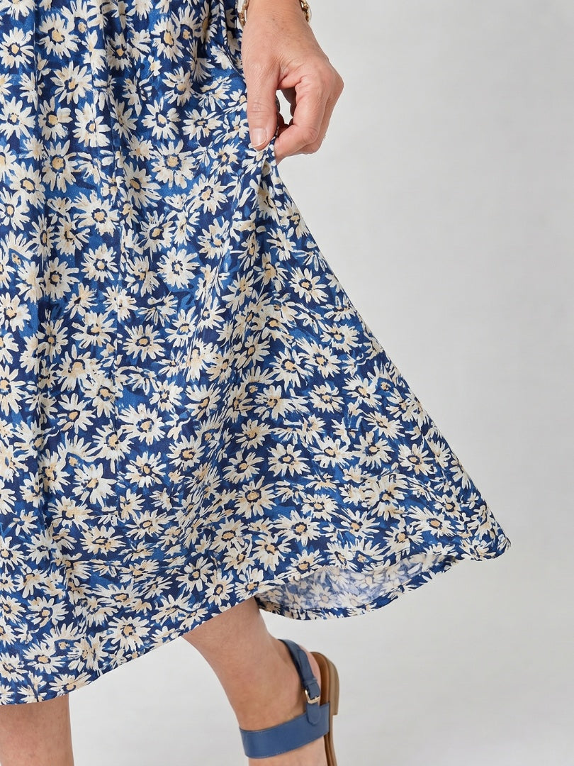 Consuelo | Vestido Floral Midi con Bolsillos Mujer Manga Corta