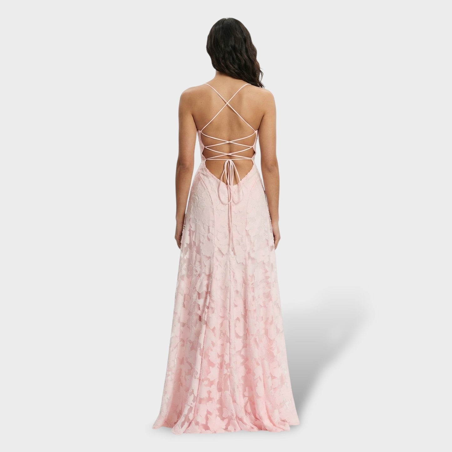 Coral | Vestido Largo de Fiesta con Espalda Descubierta Mujer Encaje
