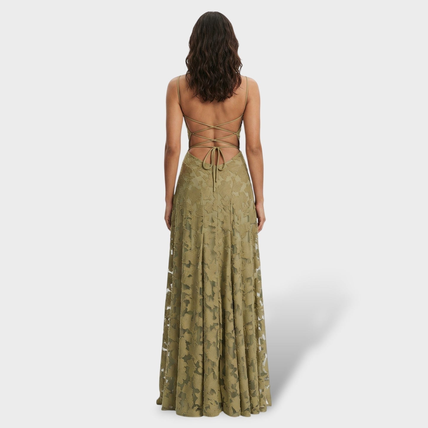 Coral | Vestido Largo de Fiesta con Espalda Descubierta Mujer Encaje