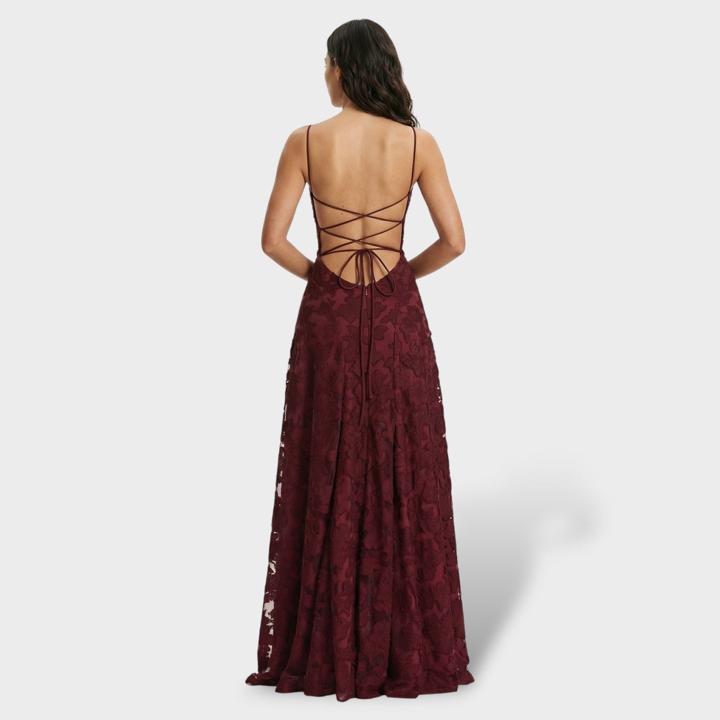 Coral | Vestido Largo de Fiesta con Espalda Descubierta Mujer Encaje