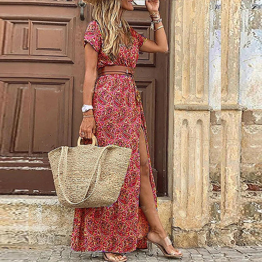 Covadonga | Vestido Largo de Verano Estampado Floral Mujer Cinturón