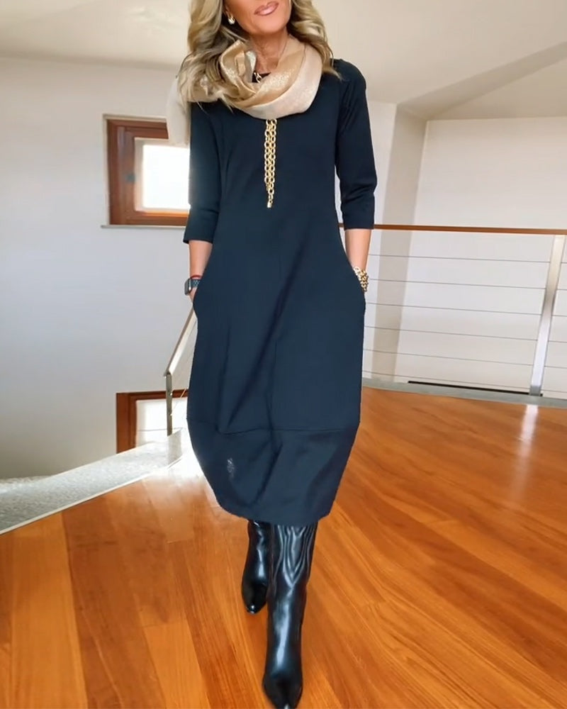 Delia | Vestido Largo Casual Manga Tres Cuartos Mujer Bolsillos