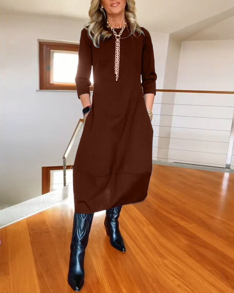 Delia | Vestido Largo Casual Manga Tres Cuartos Mujer Bolsillos
