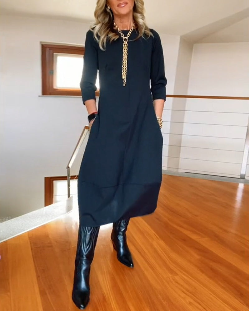 Delia | Vestido Largo Casual Manga Tres Cuartos Mujer Bolsillos