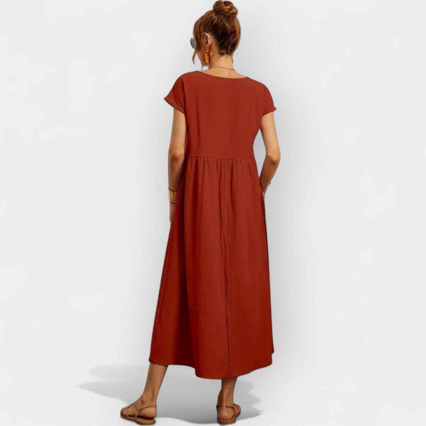 Dolores | Vestido Midi Casual con Bolsillos Mujer Manga Corta