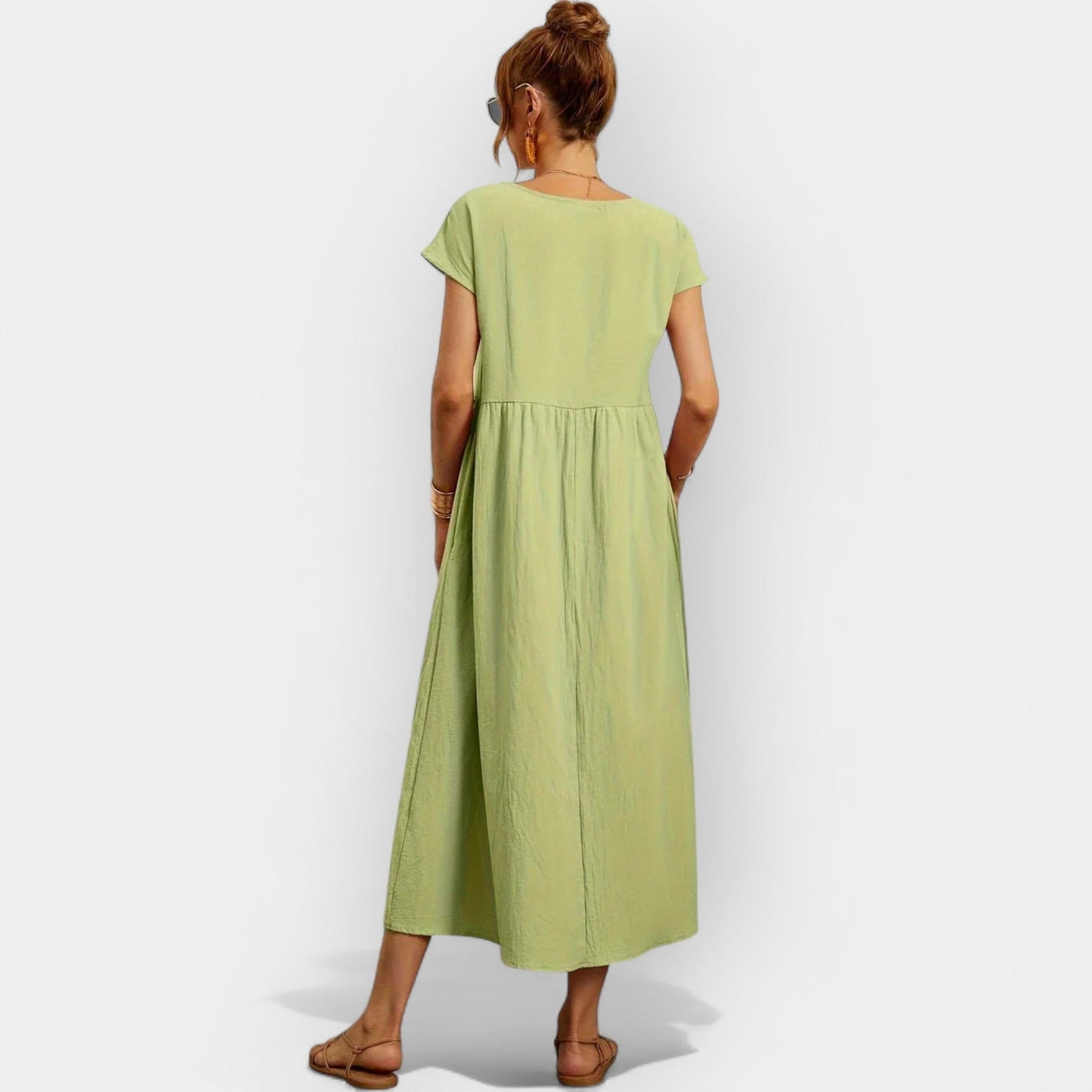 Dolores | Vestido Midi Casual con Bolsillos Mujer Manga Corta
