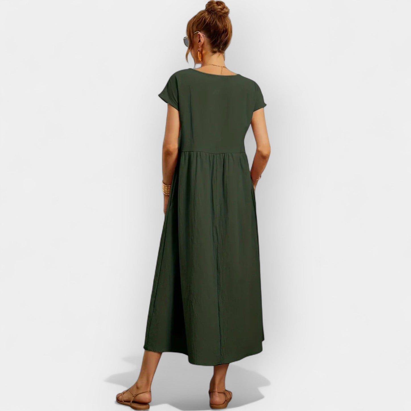 Dolores | Vestido Midi Casual con Bolsillos Mujer Manga Corta
