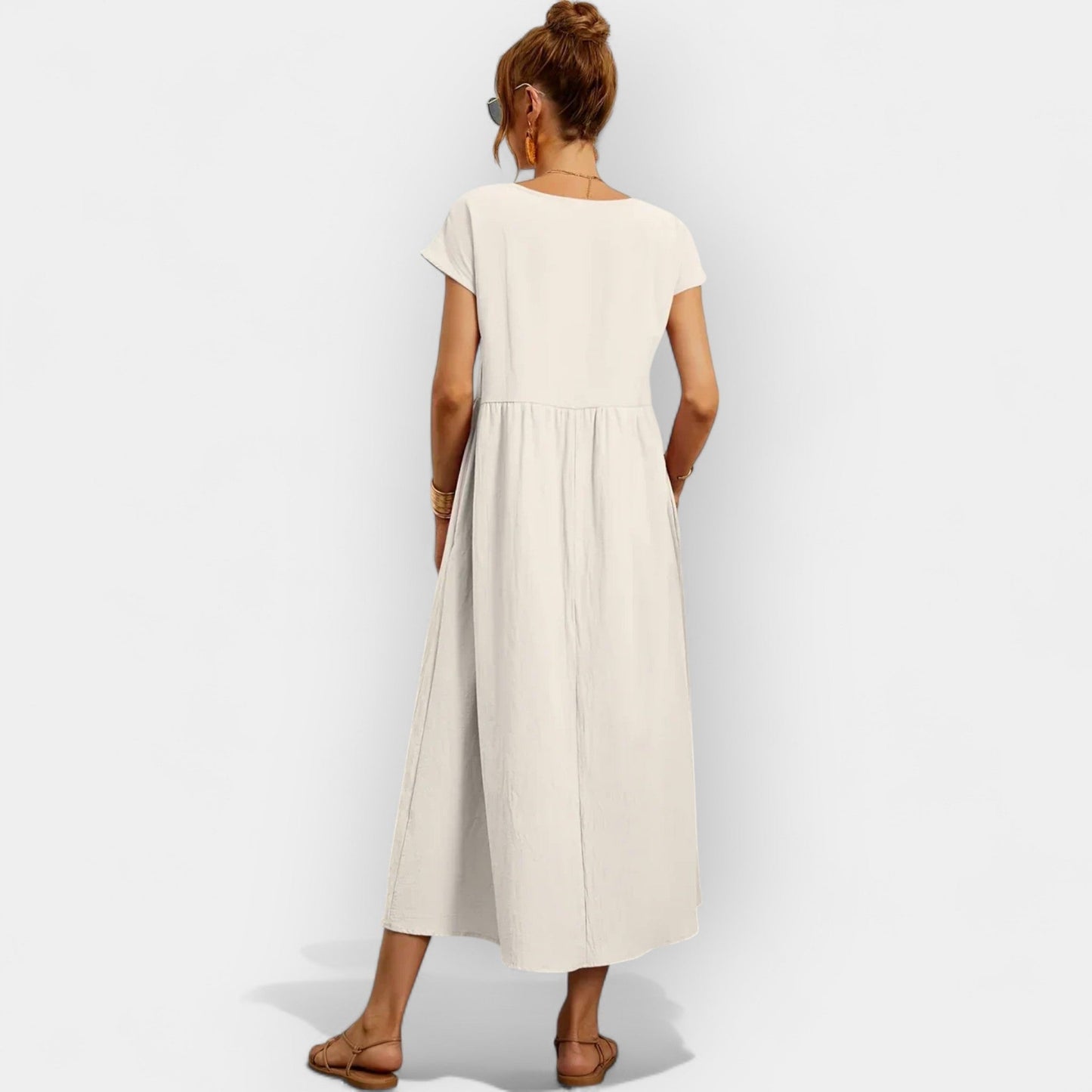 Dolores | Vestido Midi Casual con Bolsillos Mujer Manga Corta