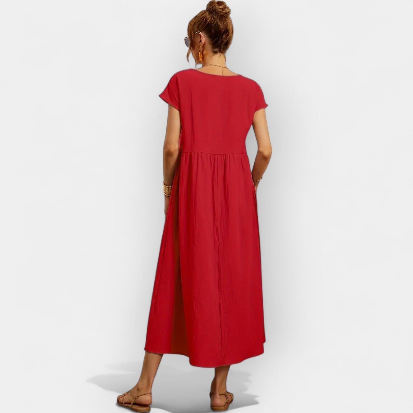 Dolores | Vestido Midi Casual con Bolsillos Mujer Manga Corta