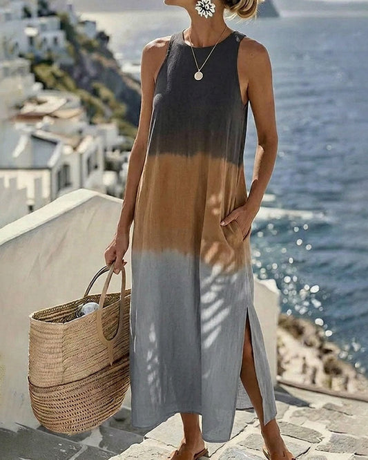Esperanza | Vestido Largo de Verano Degradado Mujer Sin Mangas Abertura Lateral