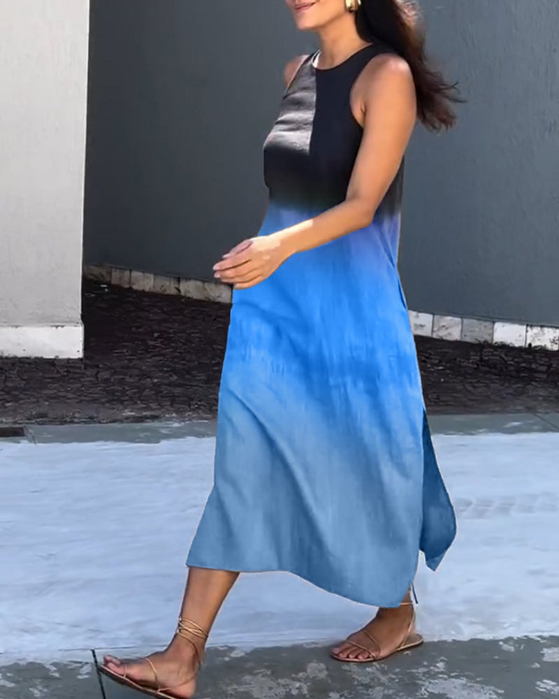 Esperanza | Vestido Largo de Verano Degradado Mujer Sin Mangas Abertura Lateral
