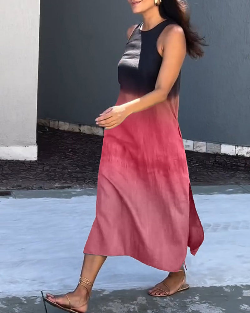 Esperanza | Vestido Largo de Verano Degradado Mujer Sin Mangas Abertura Lateral