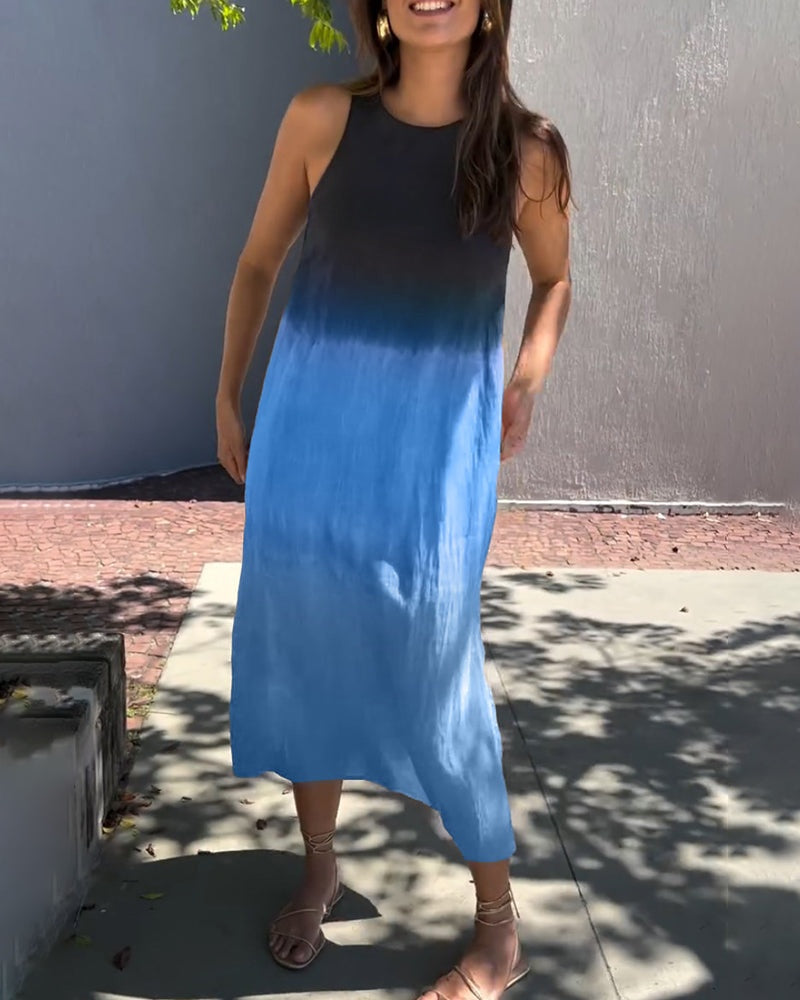 Esperanza | Vestido Largo de Verano Degradado Mujer Sin Mangas Abertura Lateral