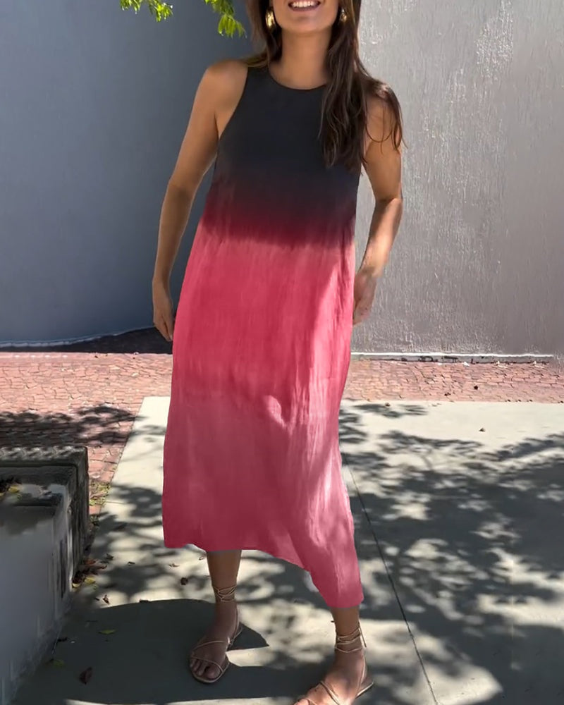 Esperanza | Vestido Largo de Verano Degradado Mujer Sin Mangas Abertura Lateral
