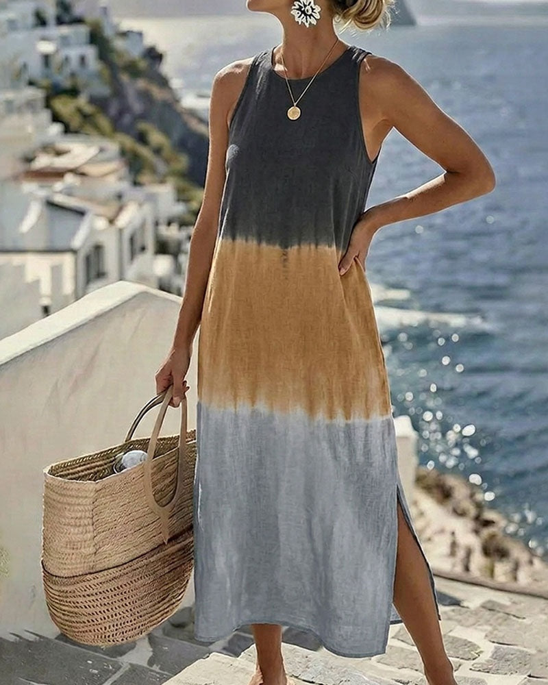 Esperanza | Vestido Largo de Verano Degradado Mujer Sin Mangas Abertura Lateral