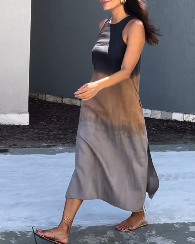 Esperanza | Vestido Largo de Verano Degradado Mujer Sin Mangas Abertura Lateral