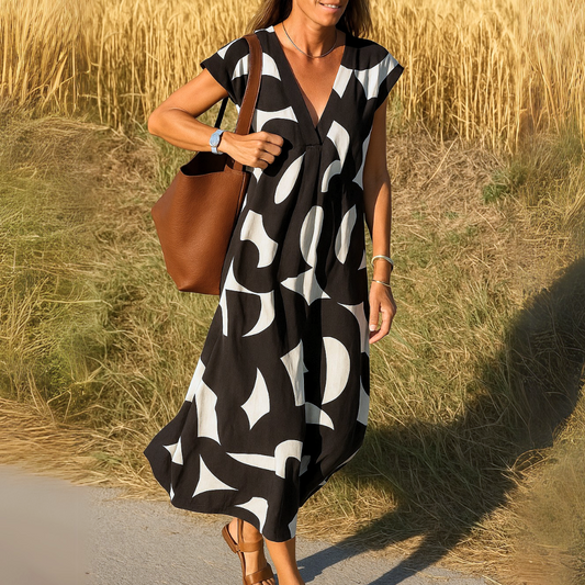 Esperanza | Vestido Casual Midi de Verano Estampado Geométrico Mujer Escote V