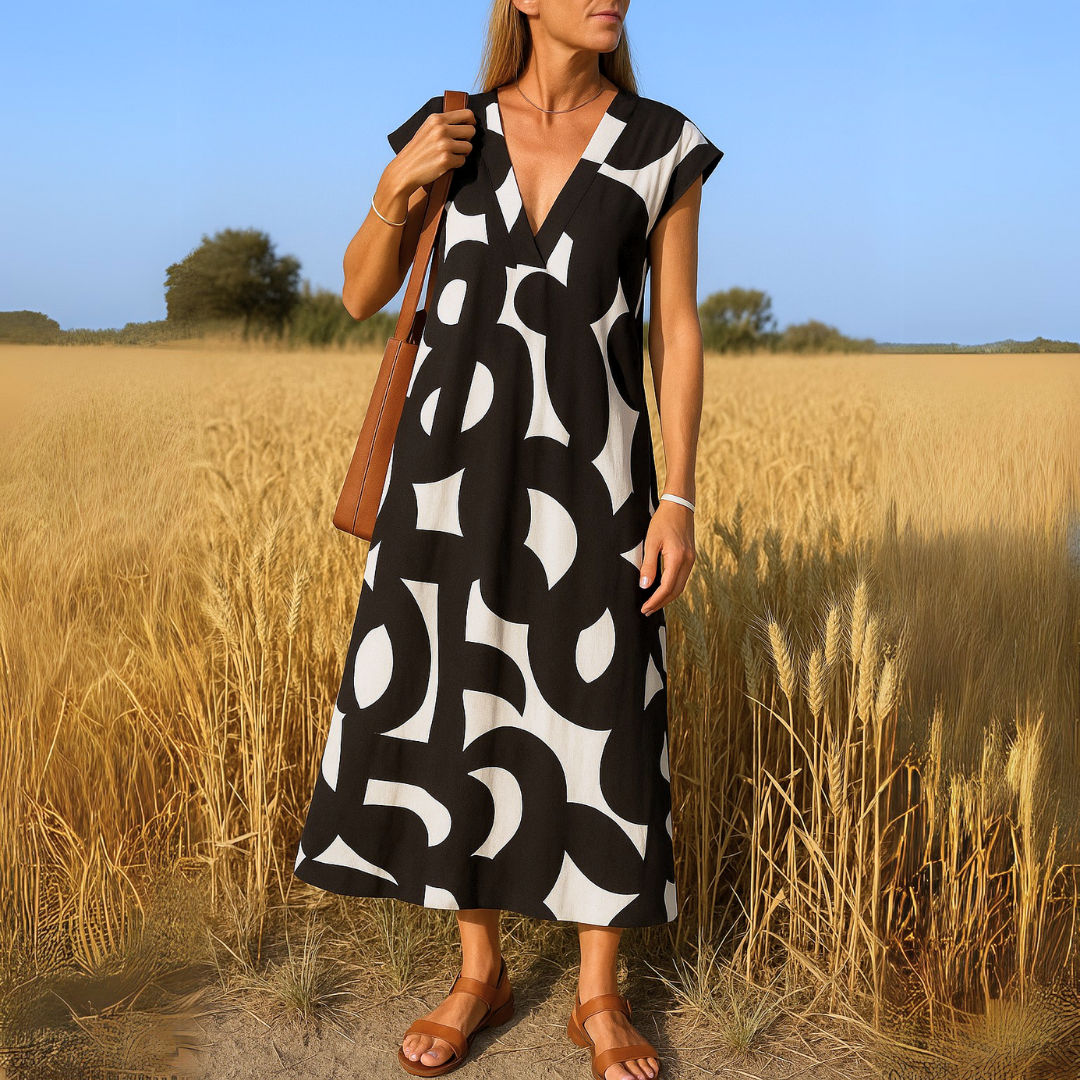 Esperanza | Vestido Casual Midi de Verano Estampado Geométrico Mujer Escote V
