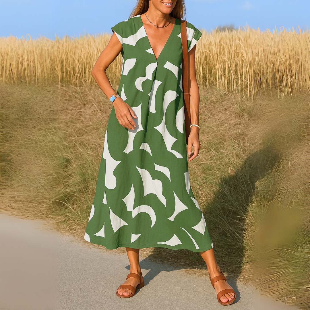 Esperanza | Vestido Casual Midi de Verano Estampado Geométrico Mujer Escote V