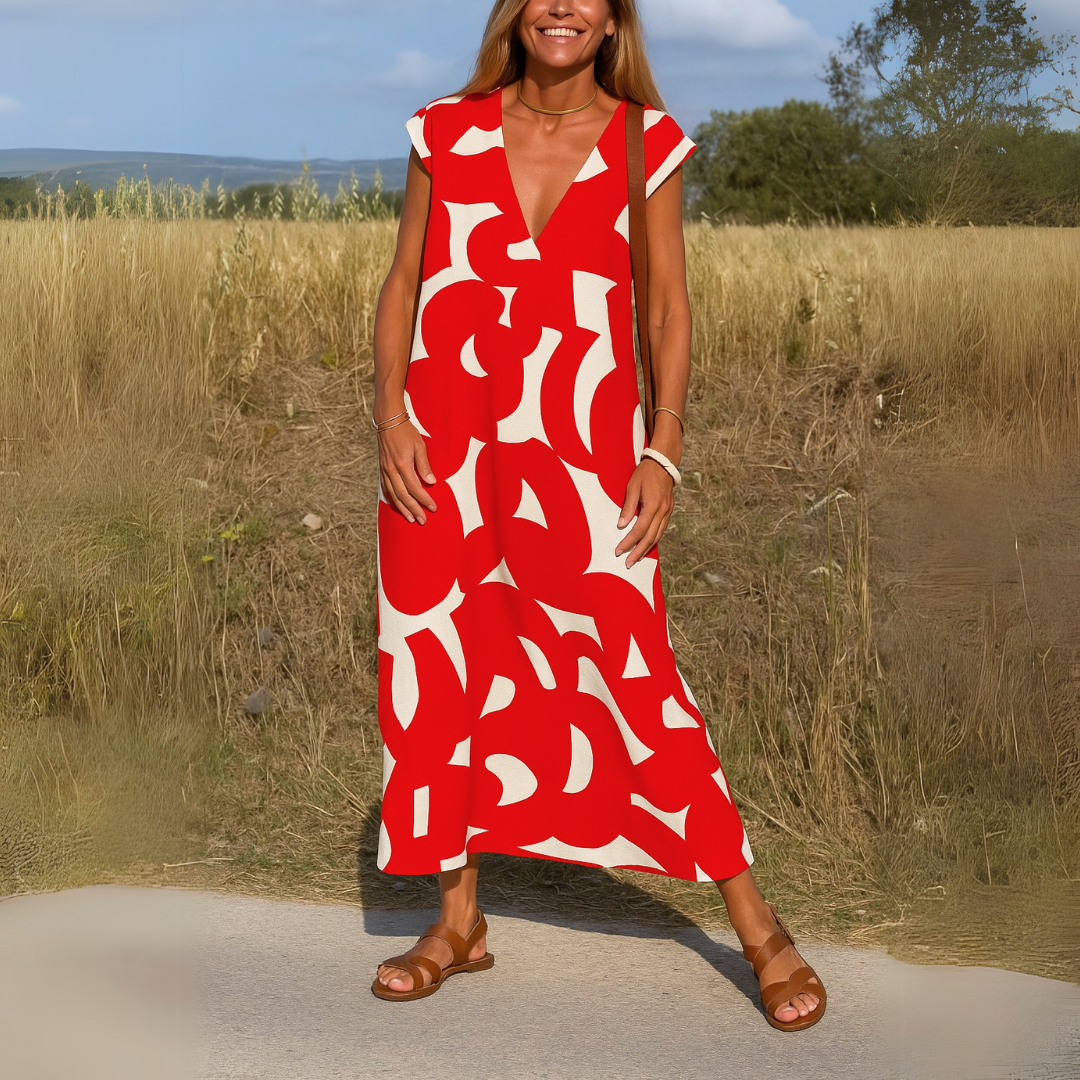 Esperanza | Vestido Casual Midi de Verano Estampado Geométrico Mujer Escote V