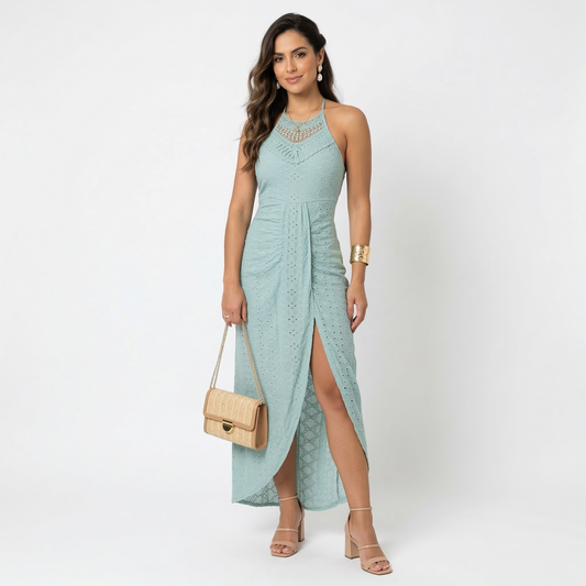 Esperanza | Vestido Midi de Verano Mujer Cuello Alto Crochet