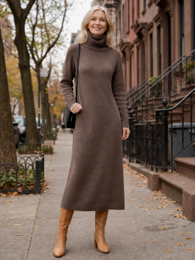 Esther | Vestido de Invierno de Punto Mujer Cuello Alto Manga Larga