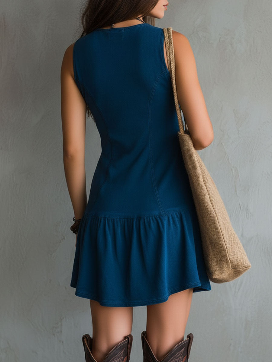 Gema | Vestido Corto Boho Mujer Sin Mangas Escote V Botones