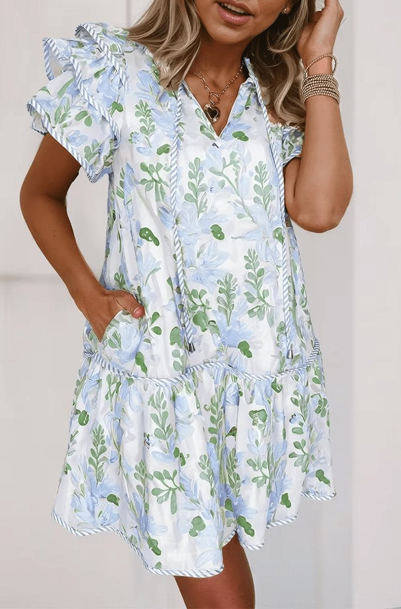 Gema | Vestido Corto Floral con Volantes Mujer Bolsillos