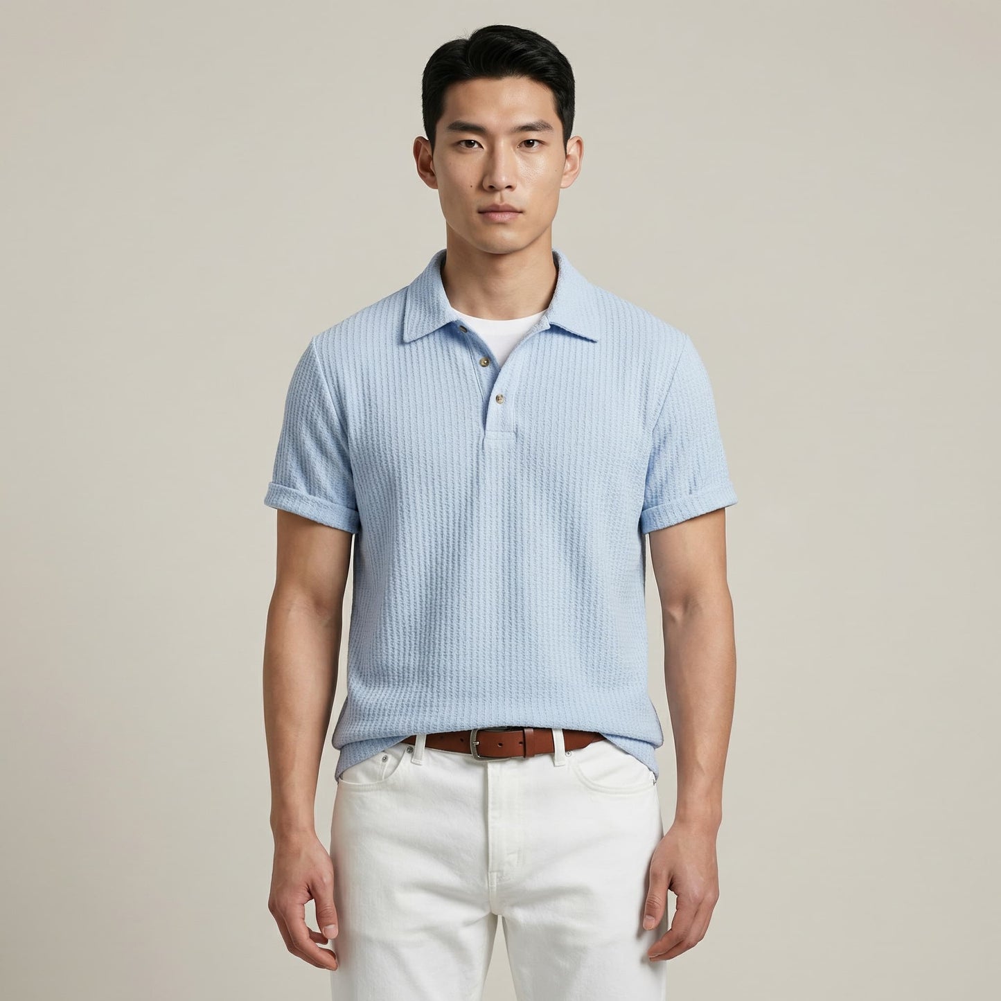 LIDO | POLO HOMBRE DE PUNTO GOFRE CUELLO ABIERTO MANGA CORTA