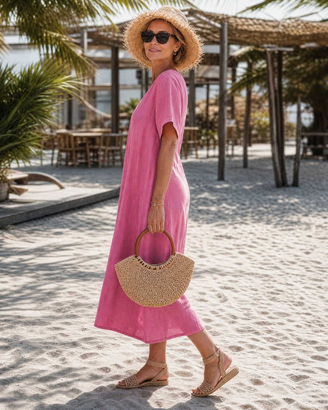 Inés | Vestido Largo de Verano Casual Mujer Escote V Manga Corta
