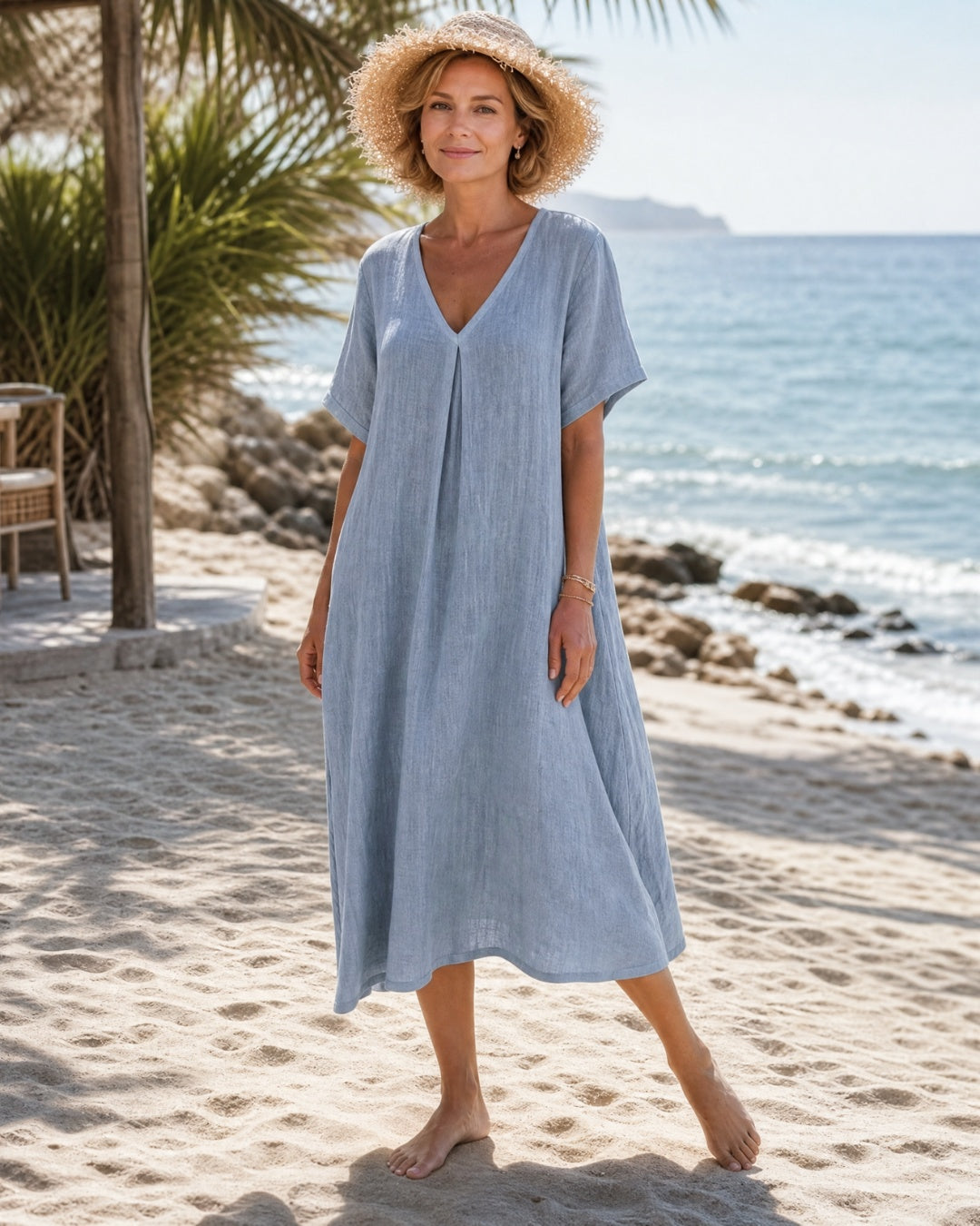 Inés | Vestido Largo de Verano Casual Mujer Escote V Manga Corta