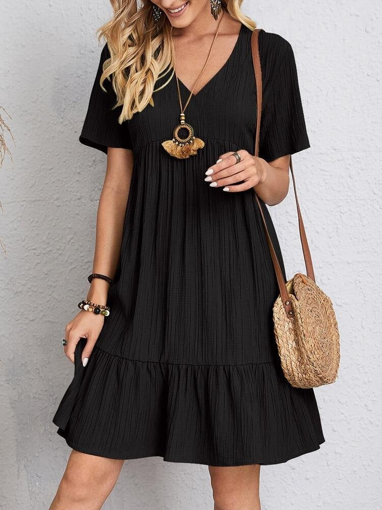 Laia | Vestido Corto con Volantes Mujer Escote V Manga Corta