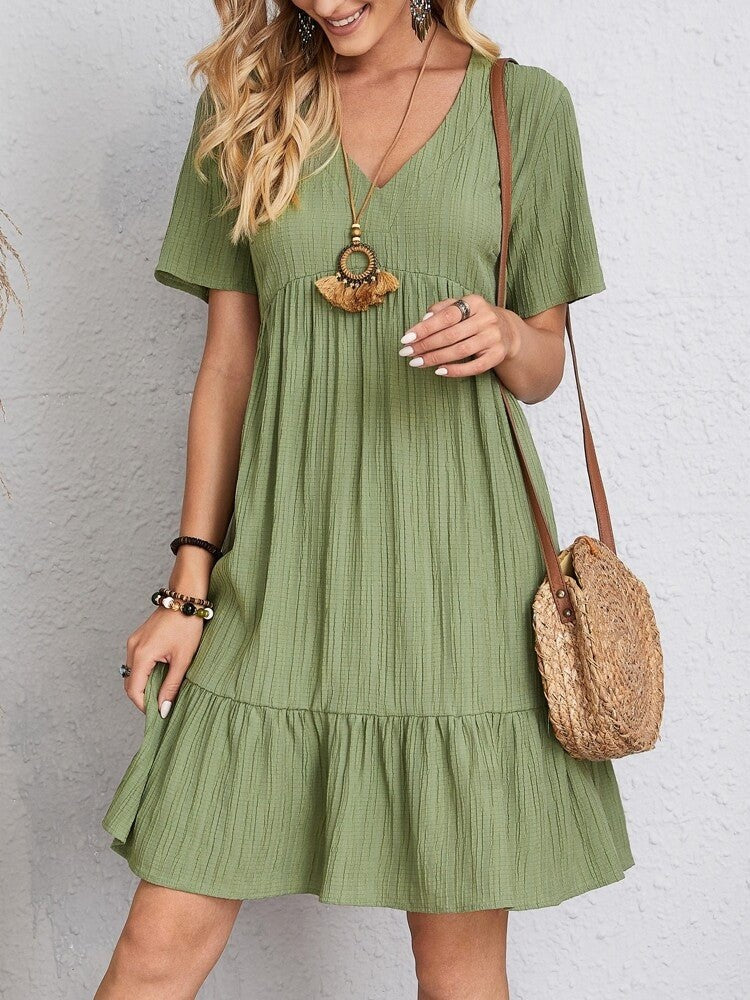 Laia | Vestido Corto con Volantes Mujer Escote V Manga Corta
