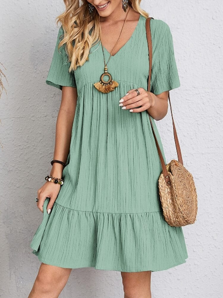 Laia | Vestido Corto con Volantes Mujer Escote V Manga Corta