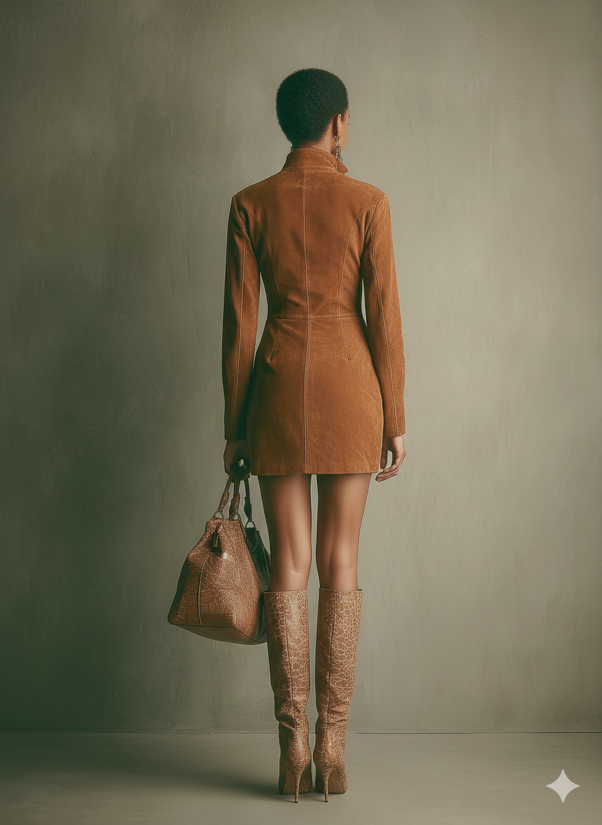 Leire | Vestido Corto de Cuero de Otoño Ajustado Mujer Cremallera Manga Larga