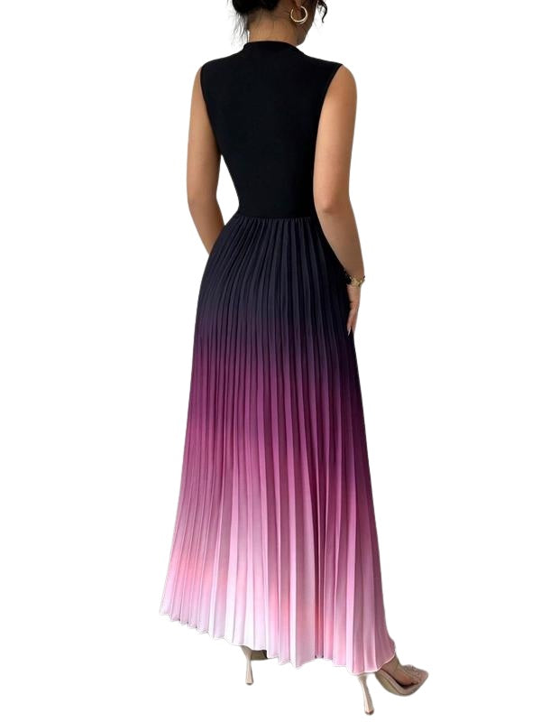 Leire | Vestido Largo Plisado Sin Mangas Mujer Cuello Alto